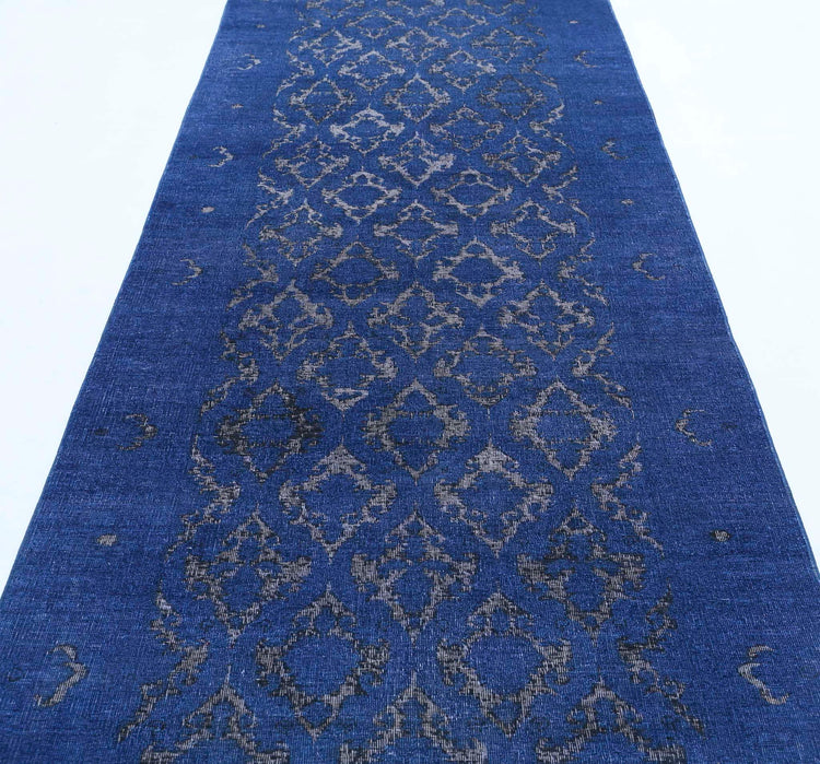 Transitional Hand Knotted Onyx Farhan Wool Rug of Size 3'10'' X 12'7'' in Blue and Blue Colors - Made in Afghanistan