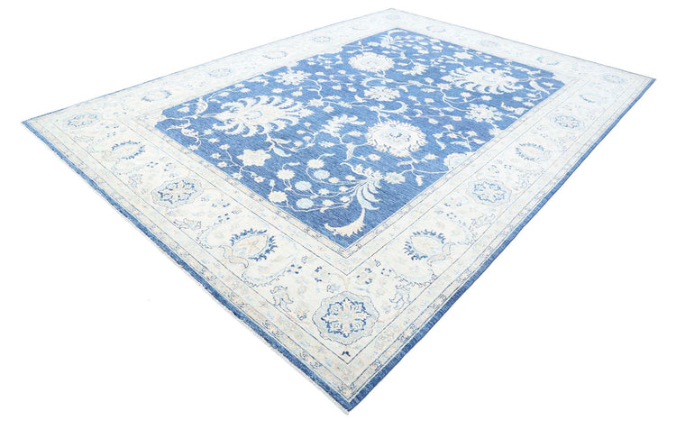 Traditional Hand Knotted Ziegler Farhan Wool Rug of Size 8'11'' X 12'6'' in Blue and Ivory Colors - Made in Afghanistan