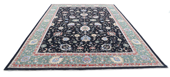 Traditional Hand Knotted Ziegler Farhan Wool Rug of Size 10'1'' X 14'2'' in Black and Green Colors - Made in Afghanistan