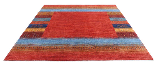 Tribal Hand Knotted Gabbeh Farhan Wool Rug of Size 8'4'' X 9'8'' in Red and Multi Colors - Made in Afghanistan