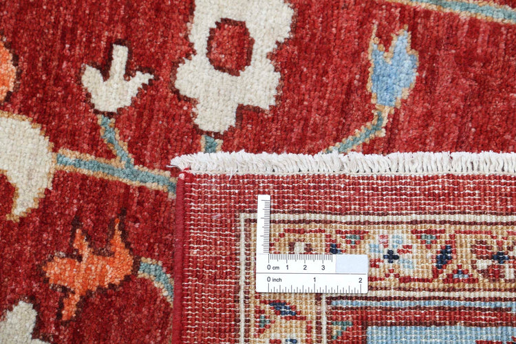 Traditional Hand Knotted Heriz Farhan Wool Rug of Size 8'5'' X 9'9'' in Red and Blue Colors - Made in Afghanistan