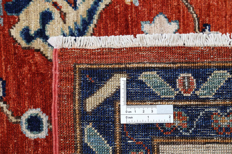 Traditional Hand Knotted Heriz Farhan Wool Rug of Size 8'0'' X 9'10'' in Red and Ivory Colors - Made in Afghanistan