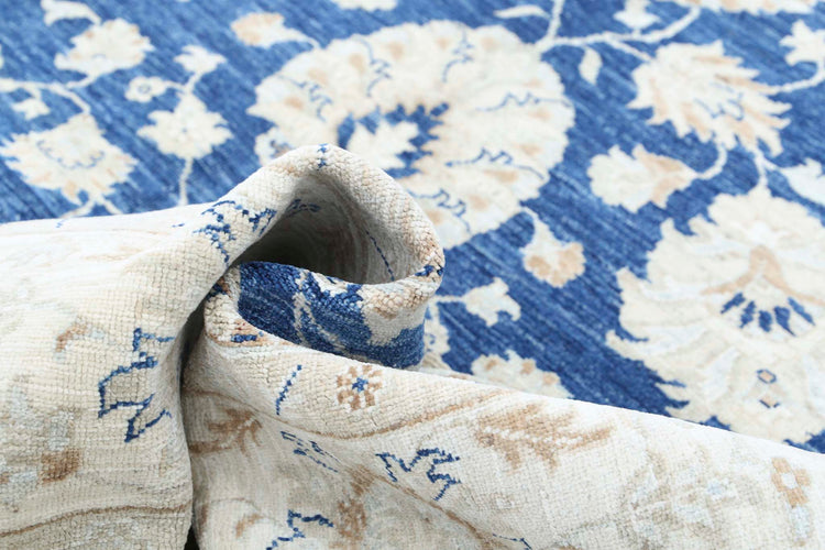 Traditional Hand Knotted Ziegler Farhan Wool Rug of Size 8'9'' X 11'10'' in Blue and Ivory Colors - Made in Afghanistan