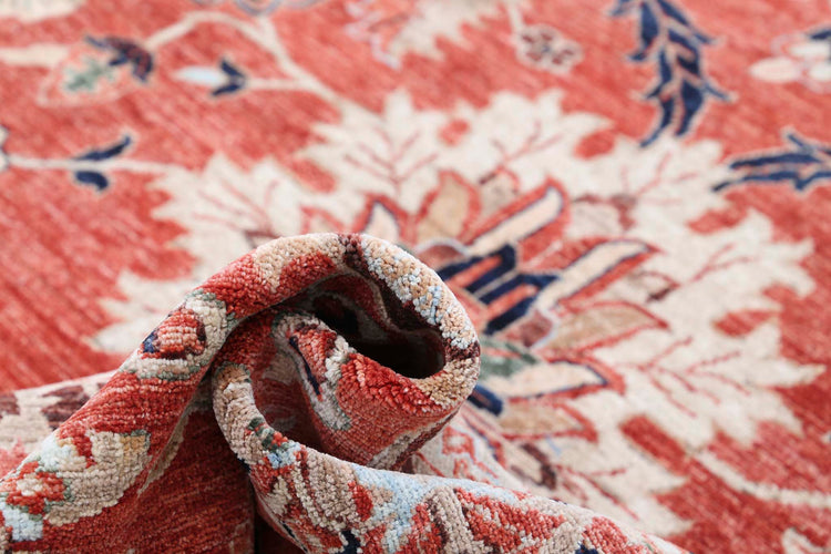 Traditional Hand Knotted Heriz Farhan Wool Rug of Size 12'0'' X 14'7'' in Red and Ivory Colors - Made in Afghanistan