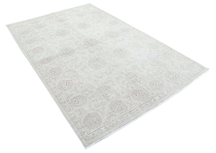 Traditional Hand Knotted Serenity Farhan Wool Rug of Size 5'4'' X 8'2'' in Ivory and Taupe Colors - Made in Afghanistan