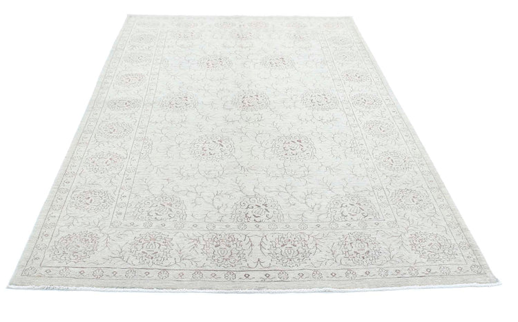 Traditional Hand Knotted Serenity Farhan Wool Rug of Size 5'4'' X 8'2'' in Ivory and Taupe Colors - Made in Afghanistan