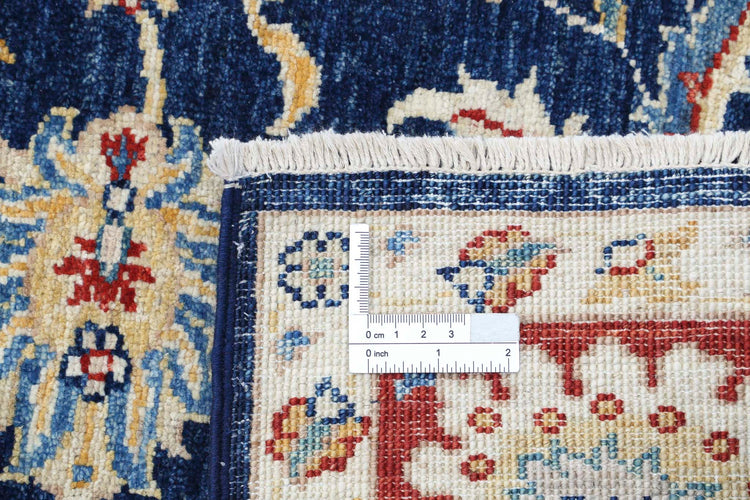 Traditional Hand Knotted Ziegler Farhan Wool Rug of Size 5'6'' X 7'6'' in Blue and Red Colors - Made in Afghanistan