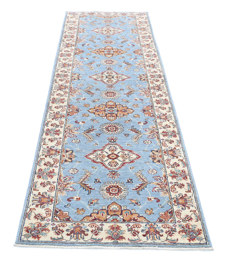 Traditional Hand Knotted Ziegler Farhan Wool Rug of Size 2'7'' X 9'7'' in Blue and Ivory Colors - Made in Afghanistan