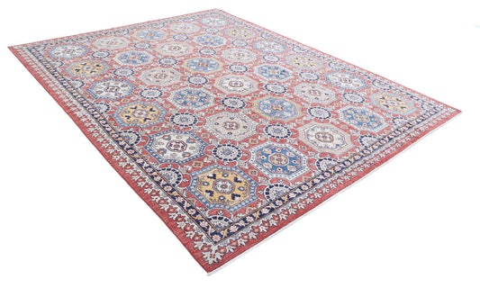 Transitional Hand Knotted Artemix Farhan Wool Rug of Size 8'0'' X 10'0'' in Red and Blue Colors - Made in Afghanistan