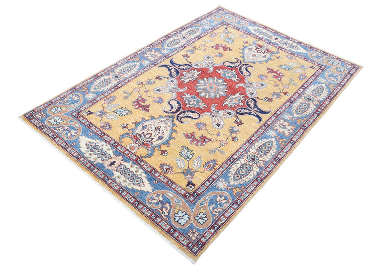 Traditional Hand Knotted Ziegler Farhan Wool Rug of Size 4'0'' X 5'10'' in Gold and Blue Colors - Made in Afghanistan