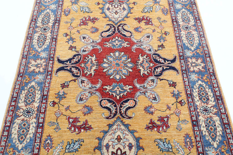 Traditional Hand Knotted Ziegler Farhan Wool Rug of Size 4'0'' X 5'10'' in Gold and Blue Colors - Made in Afghanistan