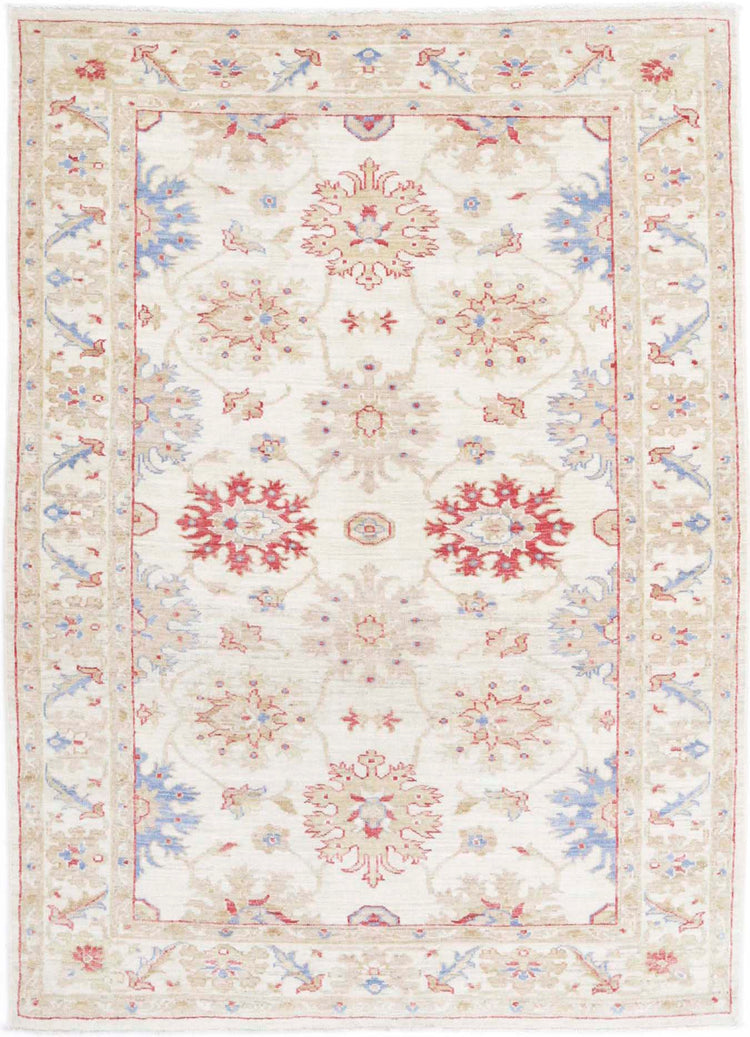 Traditional Hand Knotted Ziegler Farhan Wool Rug of Size 4'2'' X 5'8'' in Ivory and Taupe Colors - Made in Afghanistan