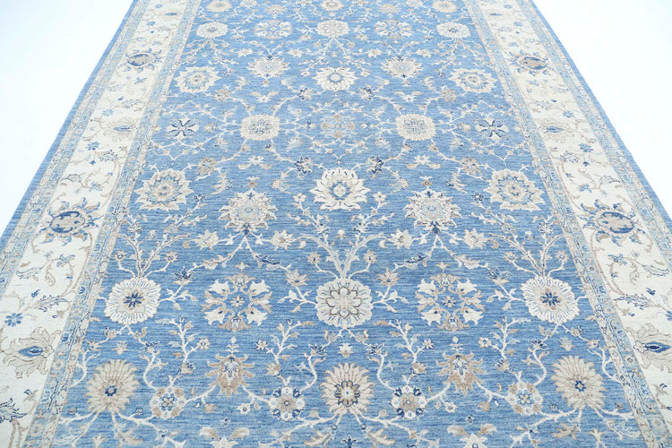 Traditional Hand Knotted Serenity Farhan Wool Rug of Size 8'1'' X 11'5'' in Blue and Ivory Colors - Made in Afghanistan