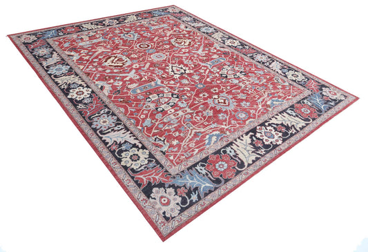 Traditional Hand Knotted Ziegler Farhan Wool Rug of Size 8'9'' X 11'8'' in Red and Black Colors - Made in Afghanistan