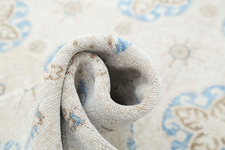 Traditional Hand Knotted Serenity Farhan Wool Rug of Size 5'1'' X 12'8'' in Blue and Ivory Colors - Made in Afghanistan