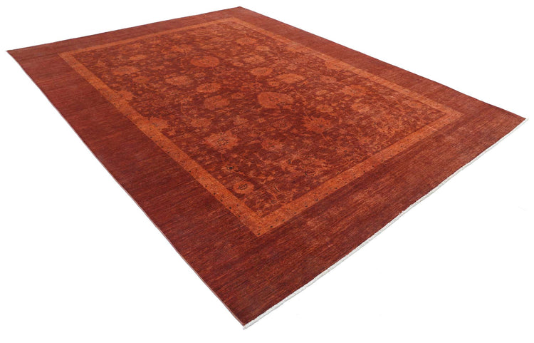 Transitional Hand Knotted Overdyed Farhan Wool Rug of Size 8'9'' X 11'3'' in Rust and Rust Colors - Made in Afghanistan