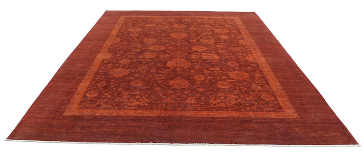 Transitional Hand Knotted Overdyed Farhan Wool Rug of Size 8'9'' X 11'3'' in Rust and Rust Colors - Made in Afghanistan