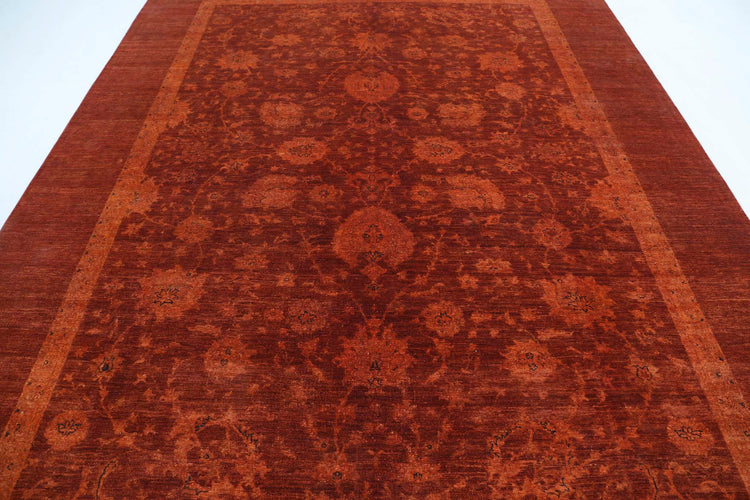 Transitional Hand Knotted Overdyed Farhan Wool Rug of Size 8'9'' X 11'3'' in Rust and Rust Colors - Made in Afghanistan