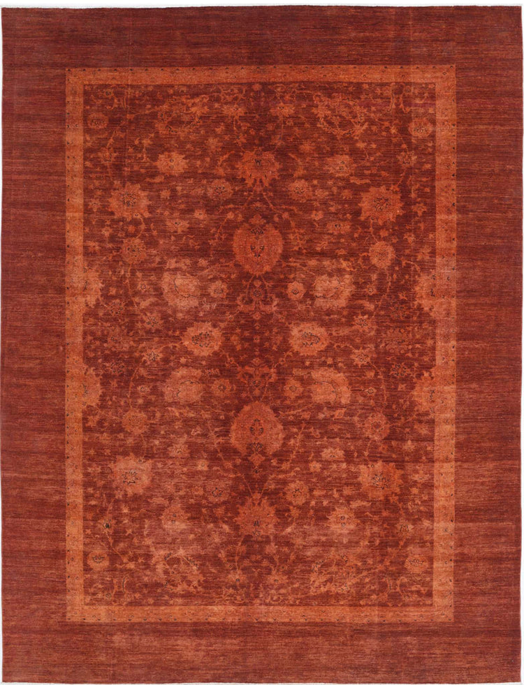 Transitional Hand Knotted Overdyed Farhan Wool Rug of Size 8'9'' X 11'3'' in Rust and Rust Colors - Made in Afghanistan
