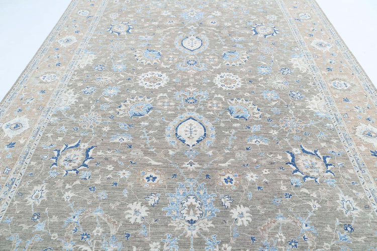 Traditional Hand Knotted Serenity Farhan Wool Rug of Size 8'9'' X 11'11'' in Grey and Taupe Colors - Made in Afghanistan
