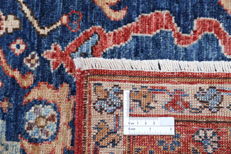 Traditional Hand Knotted Heriz Farhan Wool Rug of Size 9'5'' X 11'10'' in Red and Blue Colors - Made in Afghanistan