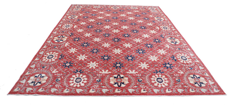 Transitional Hand Knotted Artemix Farhan Wool Rug of Size 8'5'' X 11'5'' in Red and Blue Colors - Made in Afghanistan