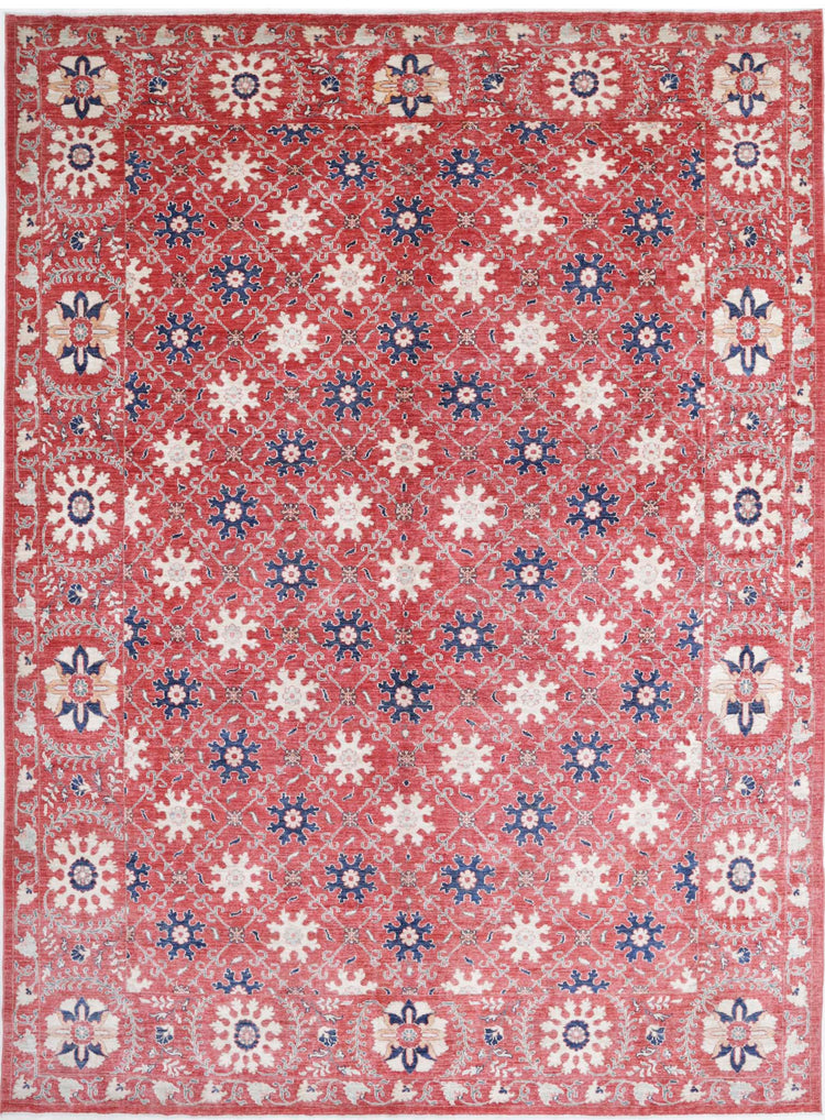 Transitional Hand Knotted Artemix Farhan Wool Rug of Size 8'5'' X 11'5'' in Red and Blue Colors - Made in Afghanistan