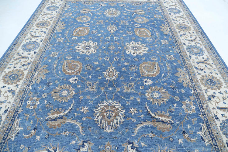 Traditional Hand Knotted Ziegler Farhan Wool Rug of Size 9'0'' X 12'0'' in Blue and Ivory Colors - Made in Afghanistan
