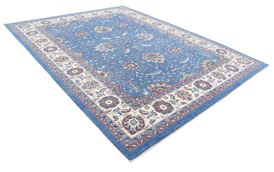 Traditional Hand Knotted Ziegler Farhan Wool Rug of Size 9'0'' X 11'9'' in Blue and Ivory Colors - Made in Afghanistan