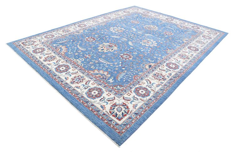Traditional Hand Knotted Ziegler Farhan Wool Rug of Size 9'0'' X 11'9'' in Blue and Ivory Colors - Made in Afghanistan