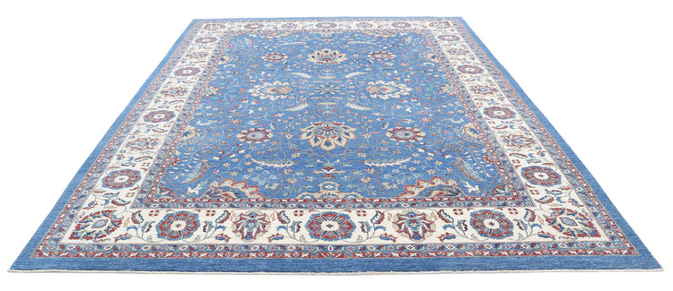 Traditional Hand Knotted Ziegler Farhan Wool Rug of Size 9'0'' X 11'9'' in Blue and Ivory Colors - Made in Afghanistan