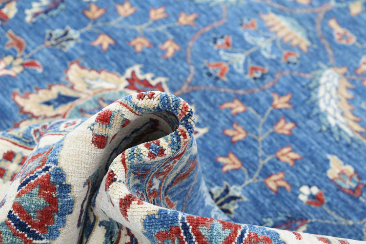 Traditional Hand Knotted Ziegler Farhan Wool Rug of Size 9'0'' X 11'9'' in Blue and Ivory Colors - Made in Afghanistan