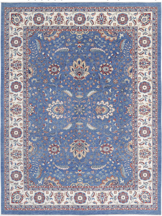 Traditional Hand Knotted Ziegler Farhan Wool Rug of Size 9'0'' X 11'9'' in Blue and Ivory Colors - Made in Afghanistan