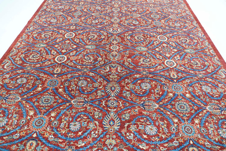 Transitional Hand Knotted Artemix Farhan Wool Rug of Size 9'1'' X 11'7'' in Red and Blue Colors - Made in Afghanistan