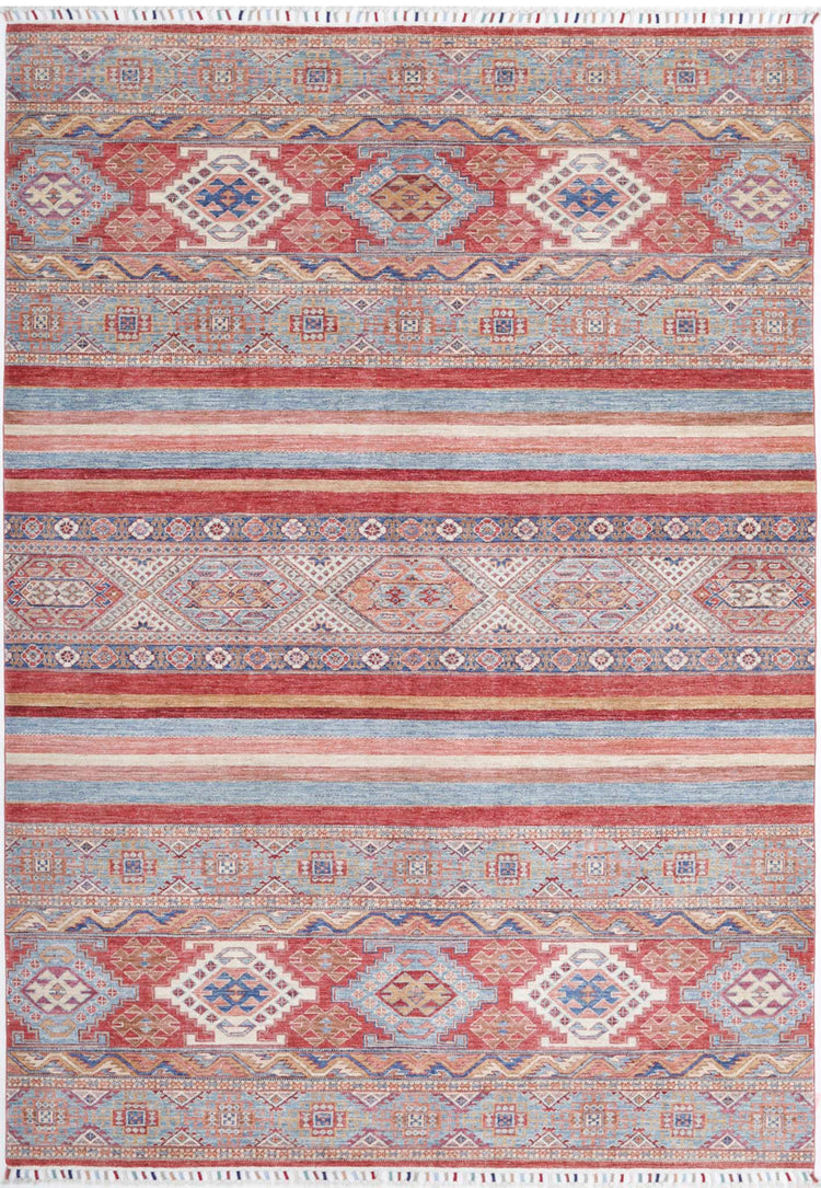 Traditional Hand Knotted Khurjeen Farhan Wool Rug of Size 6'6'' X 9'7'' in Multi and Multi Colors - Made in Afghanistan