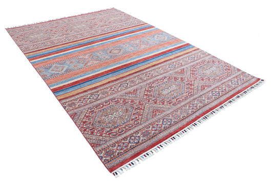 Traditional Hand Knotted Khurjeen Farhan Wool Rug of Size 6'7'' X 9'7'' in Multi and Multi Colors - Made in Afghanistan