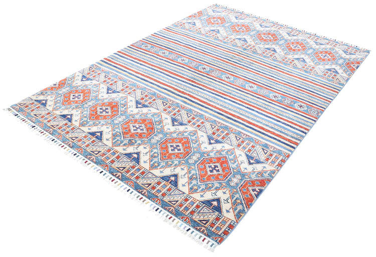 Traditional Hand Knotted Khurjeen Farhan Wool Rug of Size 5'5'' X 7'11'' in Multi and Ivory Colors - Made in Afghanistan