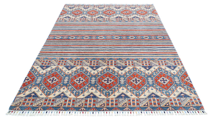Traditional Hand Knotted Khurjeen Farhan Wool Rug of Size 5'5'' X 7'11'' in Multi and Ivory Colors - Made in Afghanistan
