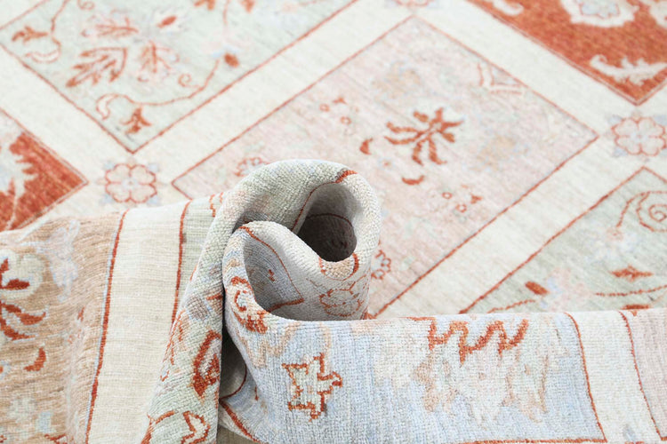 Traditional Hand Knotted Ziegler Farhan Wool Rug of Size 5'5'' X 7'6'' in Ivory and Red Colors - Made in Afghanistan