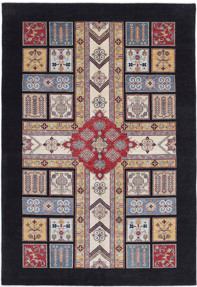 Traditional Hand Knotted Ziegler Farhan Wool Rug of Size 6'7'' X 9'7'' in Black and Blue Colors - Made in Afghanistan