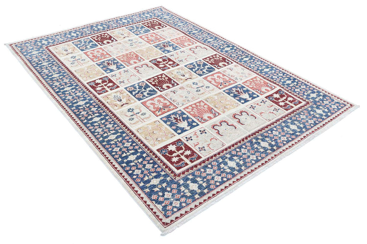 Traditional Hand Knotted Ziegler Farhan Wool Rug of Size 5'6'' X 7'7'' in Ivory and Blue Colors - Made in Afghanistan