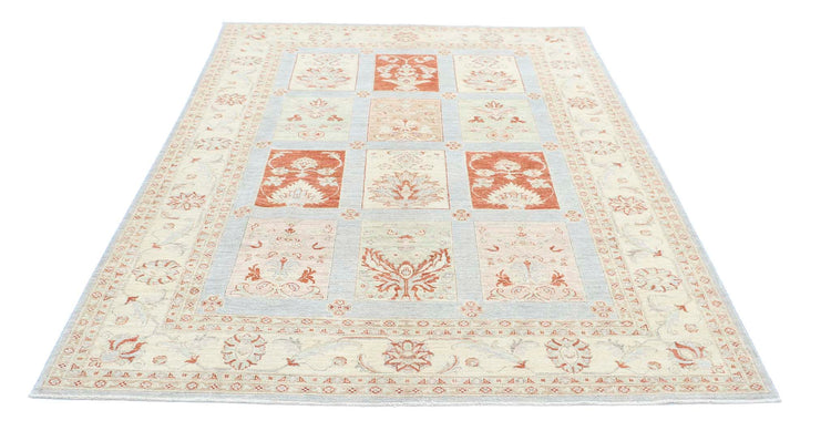 Traditional Hand Knotted Serenity Farhan Wool Rug of Size 5'7'' X 8'6'' in Blue and Ivory Colors - Made in Afghanistan
