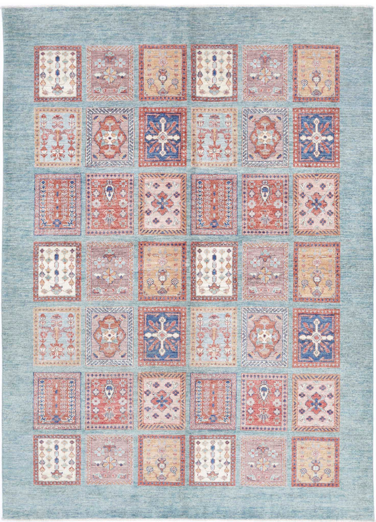 Traditional Hand Knotted Ziegler Farhan Wool Rug of Size 5'7'' X 7'9'' in Blue and Ivory Colors - Made in Afghanistan