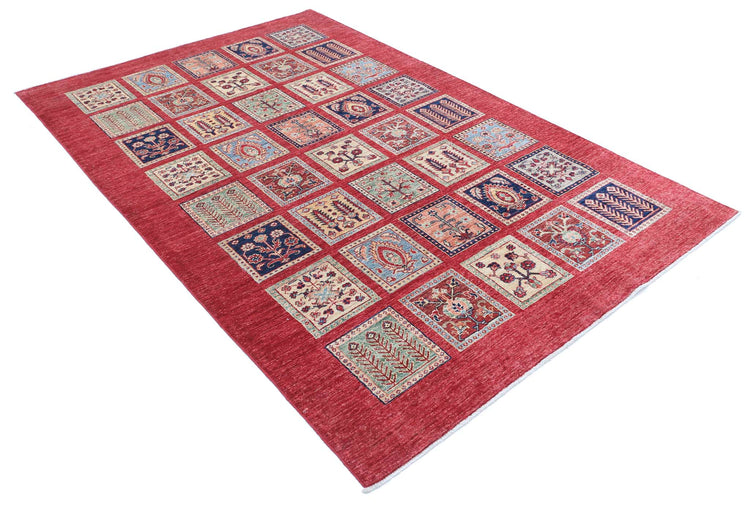 Traditional Hand Knotted Ziegler Farhan Wool Rug of Size 5'4'' X 8'0'' in Red and Blue Colors - Made in Afghanistan
