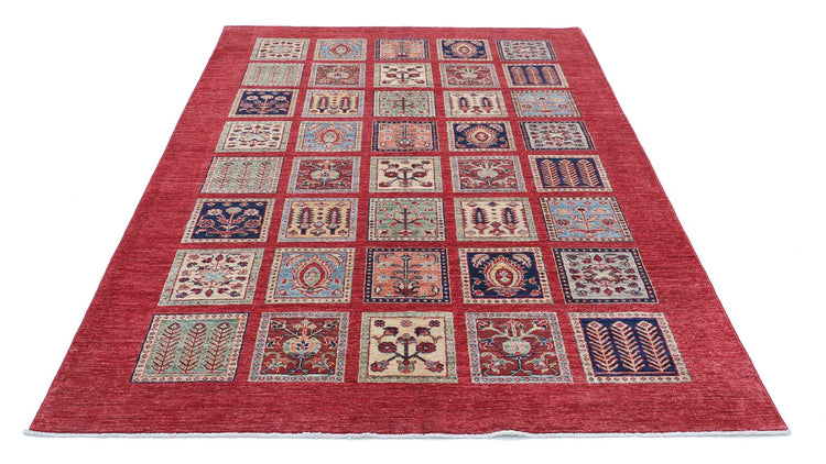 Traditional Hand Knotted Ziegler Farhan Wool Rug of Size 5'4'' X 8'0'' in Red and Blue Colors - Made in Afghanistan