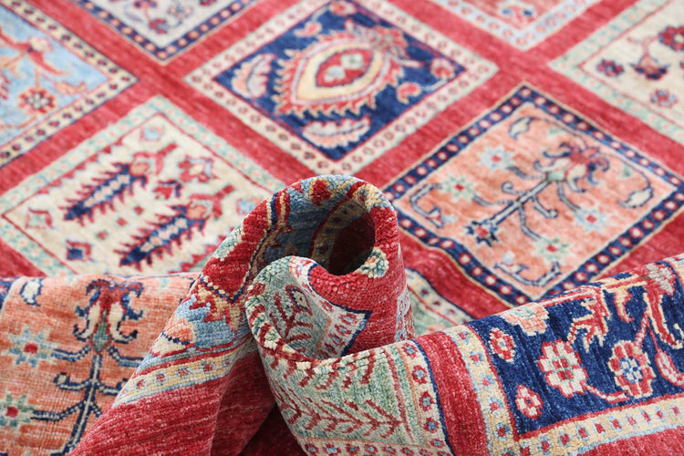 Traditional Hand Knotted Ziegler Farhan Wool Rug of Size 5'4'' X 8'0'' in Red and Blue Colors - Made in Afghanistan
