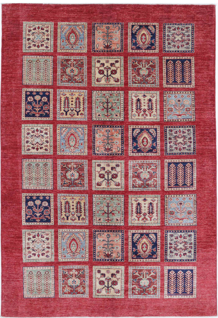 Traditional Hand Knotted Ziegler Farhan Wool Rug of Size 5'4'' X 8'0'' in Red and Blue Colors - Made in Afghanistan