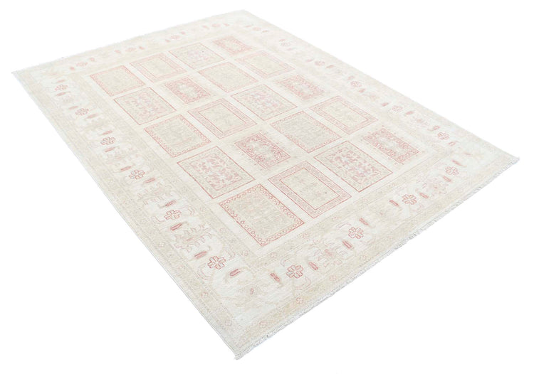 Traditional Hand Knotted Serenity Farhan Wool Rug of Size 5'6'' X 7'1'' in Ivory and Grey Colors - Made in Afghanistan