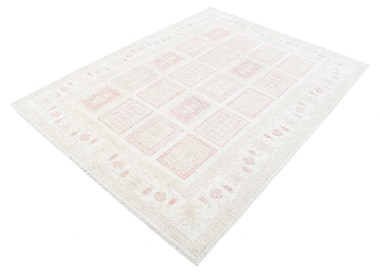 Traditional Hand Knotted Serenity Farhan Wool Rug of Size 5'6'' X 7'1'' in Ivory and Grey Colors - Made in Afghanistan