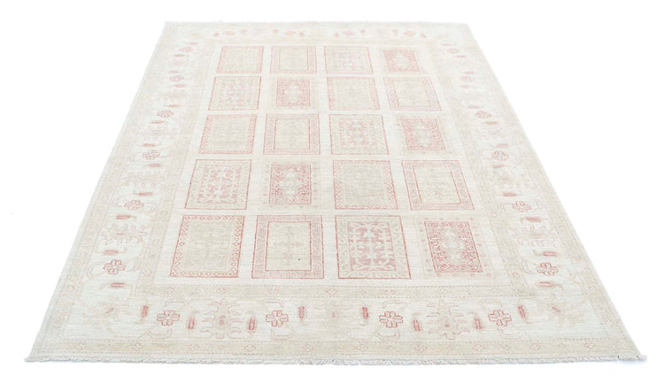 Traditional Hand Knotted Serenity Farhan Wool Rug of Size 5'6'' X 7'1'' in Ivory and Grey Colors - Made in Afghanistan